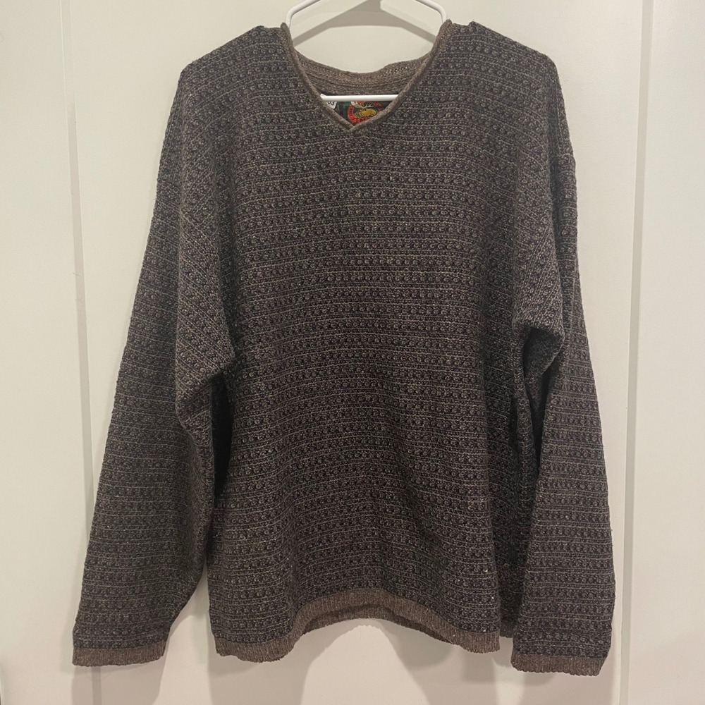 Alps Fine Apparel Mens XL V-Neck Wool Blend Sweater Vintage USA Made Brown Knit